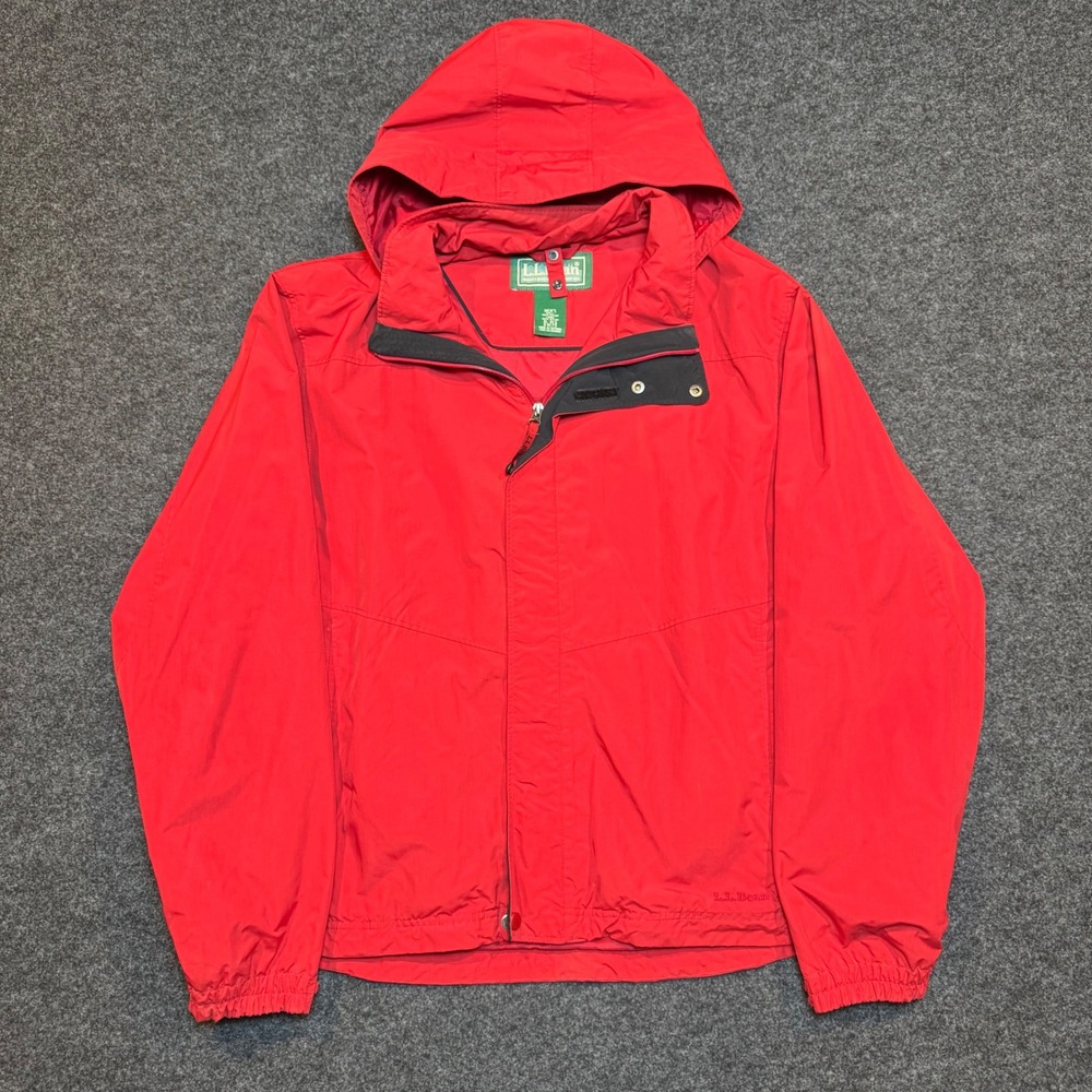 LL Bean Mens XL Red Nylon Hooded Windbreaker Jacket Full Zip 0BCY9